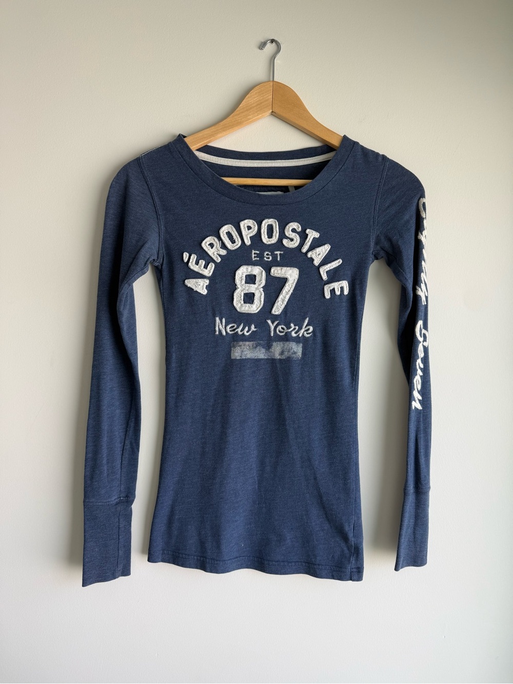 Aeropostale Y2K 87 New York Long Sleeve Graphic Top XS Blue